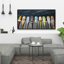 Framed 24 x 48 - Colorful paddles on the dock