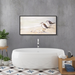 Framed 24 x 48 - Two sandpipers on the beach