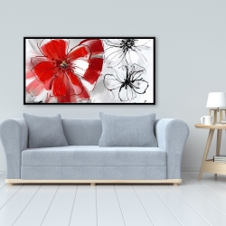 Framed 24 x 48 - Red & gray flowers