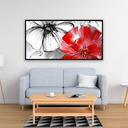 Framed 24 x 48 - Red & white flowers sketch