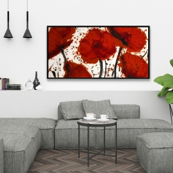 Framed 24 x 48 - Abstract paint splash red flowers