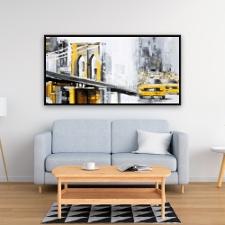 Framed 24 x 48 - Yellow brooklyn bridge with taxis