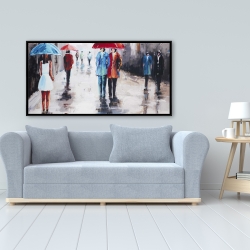 Framed 24 x 48 - People with umbrellas in the street