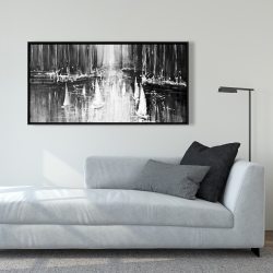 Framed 24 x 48 - Grayscale boats on the water