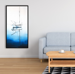 Framed 24 x 48 - White boat on a deep blue water