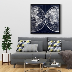 Framed 36 x 36 - World map blue print