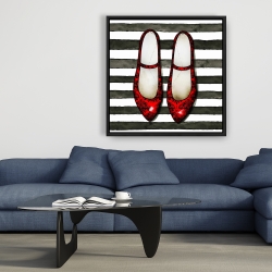 Framed 36 x 36 - Red glossy shoes on striped background