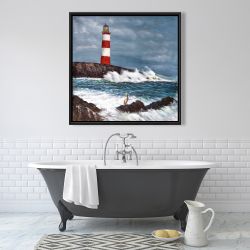 Framed 36 x 36 - Lighthouse at the edge of the sea unleashed