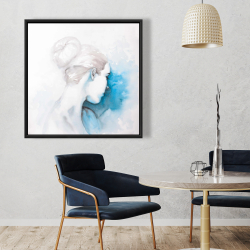 Framed 36 x 36 - Watercolor abstract girl with hair bun