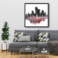 Framed 36 x 36 - Red watercolor cityscape