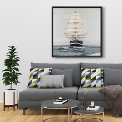 Framed 36 x 36 - Ship gently sailing by a cloudy day