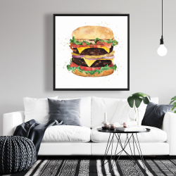 Framed 36 x 36 - Watercolor all dressed double cheeseburger