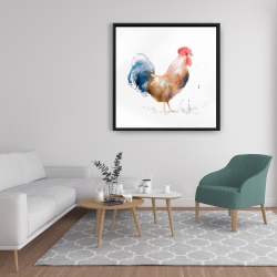 Framed 36 x 36 - Rooster watercolor style