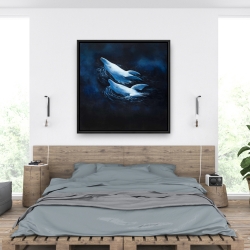 Framed 36 x 36 - Two swimming dolphins