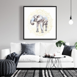 Framed 36 x 36 - Elephant on mandalas pattern