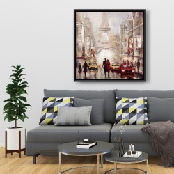 Framed 36 x 36 - Busy street of paris with eiffel tower