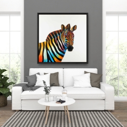 Framed 36 x 36 - Colorful profile view of a zebra
