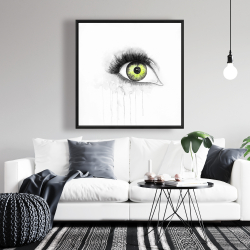 Framed 36 x 36 - Green eye in watercolor