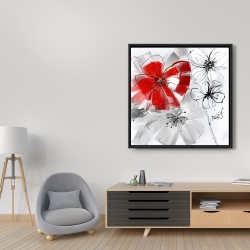Framed 36 x 36 - Red & gray flowers