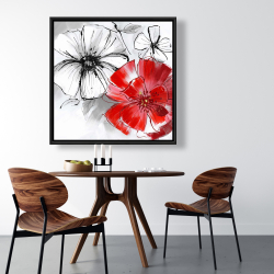 Framed 36 x 36 - Red & white flowers sketch