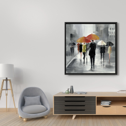 Framed 36 x 36 - Street scene with umbrellas