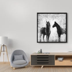 Framed 36 x 36 - Black and white horses