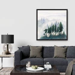 Framed 36 x 36 - Mountains landscape in watercolor