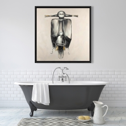 Framed 36 x 36 - Small black moped