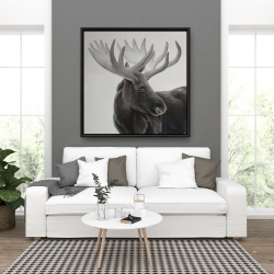 Framed 36 x 36 - Grayscale moose profile