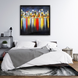 Framed 36 x 36 - Colorful reflection of a cityscape by night