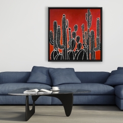 Framed 36 x 36 - Black tall cactus