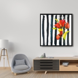Framed 36 x 36 - Flowers on black and white stripes
