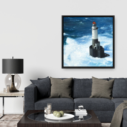 Framed 36 x 36 - Unleashed waves on a lighthouse