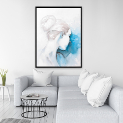 Framed 36 x 48 - Watercolor abstract girl with hair bun