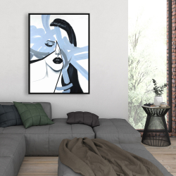 Encadré 36 x 48 - Portrait de femme bleu et abstrait