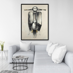 Framed 36 x 48 - Small black moped