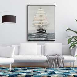 Framed 36 x 48 - Ship gently sailing by a cloudy day