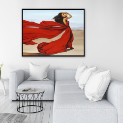 Framed 36 x 48 - Woman with a long red dress in the desert