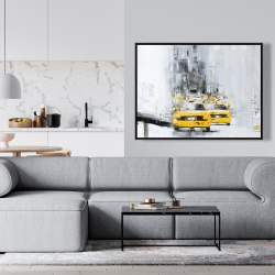 Framed 36 x 48 - Yellow brooklyn bridge with taxis