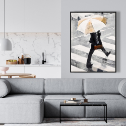 Framed 36 x 48 - Man walking with his umbrella
