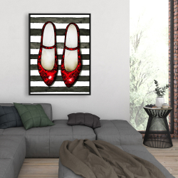 Framed 36 x 48 - Red glossy shoes on striped background