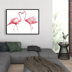 Framed 36 x 48 - Two pink flamingo watercolor