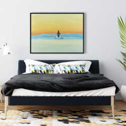Framed 36 x 48 - A surfer swimming by dawn