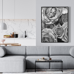 Framed 36 x 48 - Grayscale roses