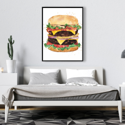 Framed 36 x 48 - Watercolor all dressed double cheeseburger