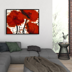 Framed 36 x 48 - Abstract paint splash red flowers