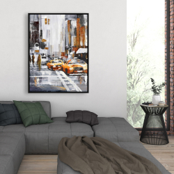 Framed 36 x 48 - Abstract citystreet with yellow taxis