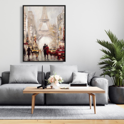 Framed 36 x 48 - Busy street of paris with eiffel tower