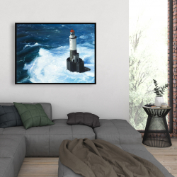 Framed 36 x 48 - Unleashed waves on a lighthouse