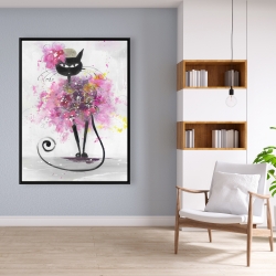 Encadré 36 x 48 - Chat en cartoon en fleurs